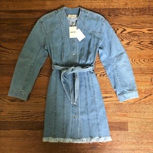 NANUSHKA  IDenim Raw-Hem Belted Knee-Length Dress